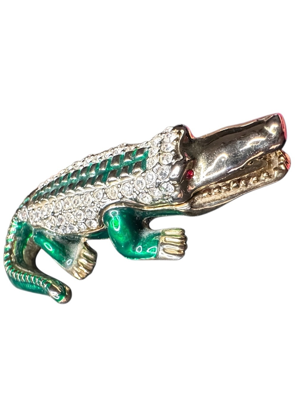 Green and Gold Crocodile Trinket Box with Rhinestones
